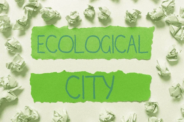 Ekolojik Şehir Metninin Yazılması Insan Yerleşiminin Kendi Kendine Yetebilen Yapıya — Stok fotoğraf