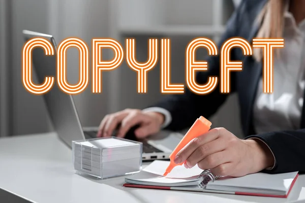 Signo Texto Que Muestra Copyleft Enfoque Empresarial Derecho Utilizar Libremente —  Fotos de Stock