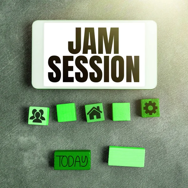 Text sign showing Jam Session, Conceptual photo impromptu performance by a group of musicians