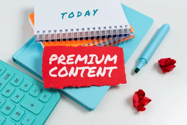 Ručně Psané Znamení Premium Content Internet Koncept Vyšší Kvality Nebo — Stock fotografie