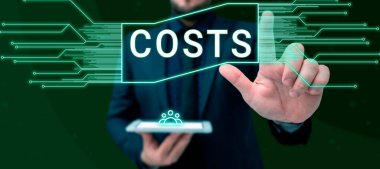 Bir şey satın almak için harcanması gereken Maliyetleri, İş Vitrini Harcama Miktarını gösteren metin işareti