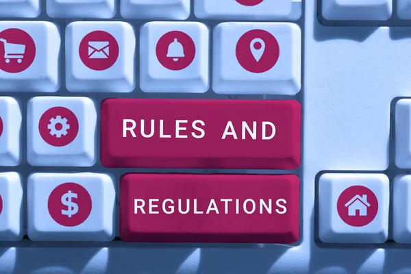 stock image Sign displaying Rules And Regulations, Business overview guidelines to follow when entering into a transaction