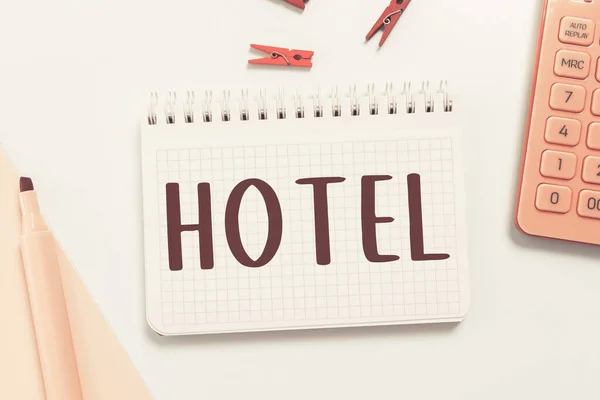 Handschrift Zeichen Hotel Geschäftsidee Einrichtung Unterkunft Mahlzeiten Dienstleistungen Für Reisende — Stockfoto