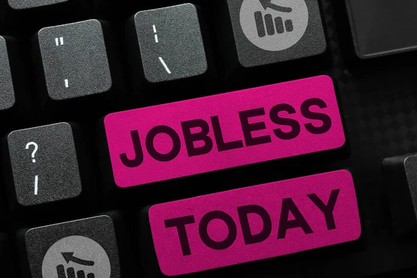Σήμα Κειμένου Που Δείχνει Jobless Word Γραμμένο Άνεργο Που Ψάχνει — Φωτογραφία Αρχείου