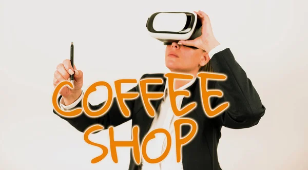 Escrevendo Exibindo Texto Coffee Shop Internet Concept Pequeno Restaurante Informal — Fotografia de Stock