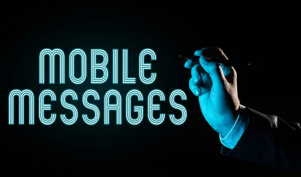 Σήμα Κειμένου Που Δείχνει Mobile Μηνύματα Επιχείρηση Προβάλει Την Πράξη — Φωτογραφία Αρχείου