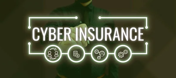 Sinal Texto Mostrando Cyber Insurance Visão Geral Negócio Proteger Negócios — Fotografia de Stock