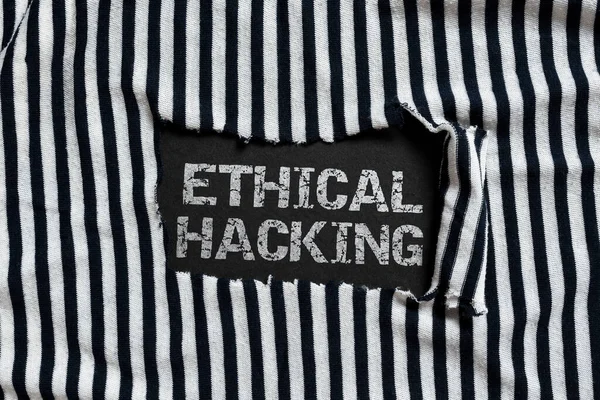Text caption presenting Ethical Hacking, Word for act of locating weaknesses and vulnerabilities of computer