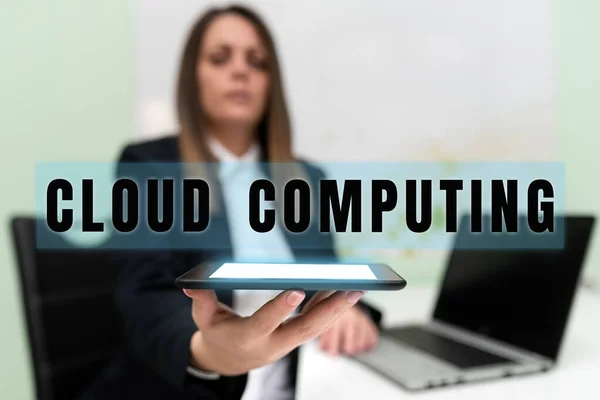 Έμπνευση Που Δείχνει Σημάδι Cloud Computing Επιχειρηματική Επισκόπηση Αποθήκευση Και — Φωτογραφία Αρχείου