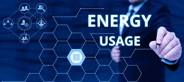 概念表示エネルギー使用量 事業概要プロセスまたはシステムで消費または使用されるエネルギーの量 — ストック写真
