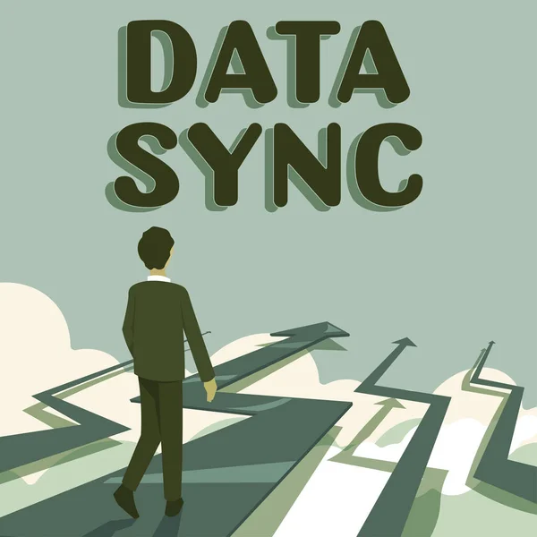 Rukopis Text Synchronizace Dat Business Idea Data Která Jsou Nepřetržitě — Stock fotografie