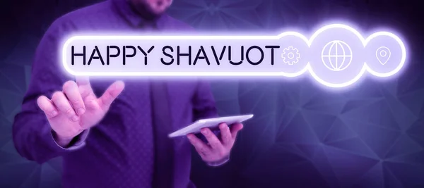 Sinal Mostrando Feliz Shavuot Palavra Para Feriado Judaico Comemoração Revelação — Fotografia de Stock