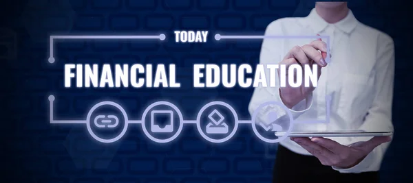 Τίτλος Κειμένου Που Παρουσιάζει Χρηματοοικονομική Εκπαίδευση Έννοια Κατανόηση Νομισματικοί Τομείς — Φωτογραφία Αρχείου