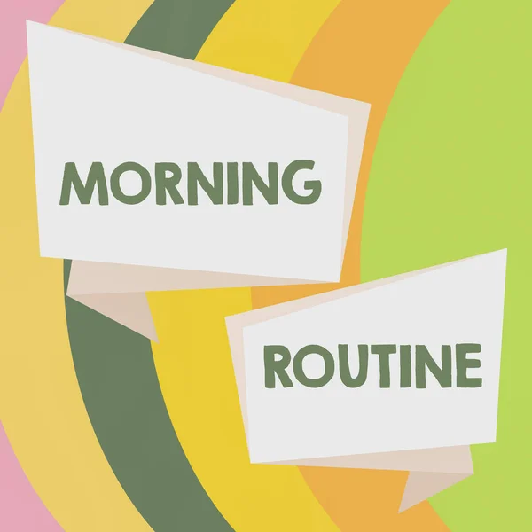 Szöveg Megjelenítése Morning Routine Concept Jelentése Fogyasztói Érdeklődés Felkeltése Vagy — Stock Fotó