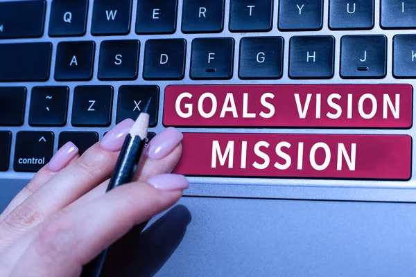 Bildunterschrift Präsentation Von Zielen Vision Mission Geschäftskonzept Praktischen Planungsprozess Verwendet — Stockfoto