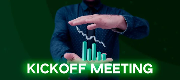 Tekstbord Kickoff Meeting Business Approach Speciale Discussie Wettigheid Van Het — Stockfoto