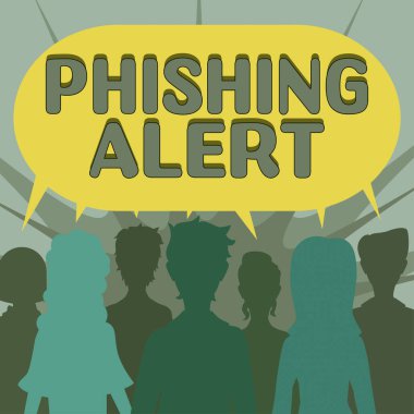 El yazısı metni Phishing Alert, İş fikri hassas bilgi edinmek için sahte bir girişim olduğunun farkında