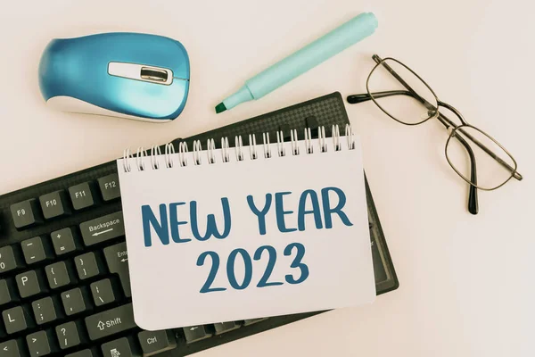Ručně Psané Znamení Nový Rok 2023 Obchodní Koncept Pozdrav Oslava — Stock fotografie