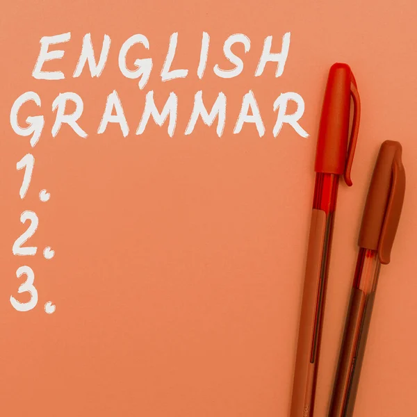 Sinal Escrita Manual Gramática Inglesa Cursos Visão Geral Negócios Abrangem — Fotografia de Stock