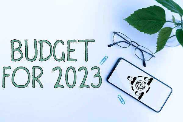 Wyświetlacz Koncepcyjny Budżet 2023 Fotografia Koncepcyjna Pisemne Szacunki Dochodów Wydatków — Zdjęcie stockowe