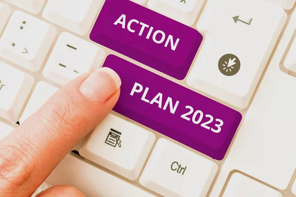 Έμπνευση Που Δείχνει Σημάδι Σχέδιο Δράσης 2023 Επιχειρηματική Ιδέα Κάνουμε — Φωτογραφία Αρχείου