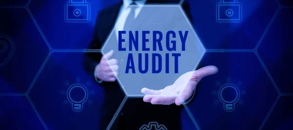 Handskrift Tecken Energy Audit Affärsidé Bedömning Energibehov Och Effektivitet Byggnad — Stockfoto