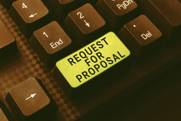 stock image Text sign showing Request For Proposal, Word Written on document contains bidding process by agency or company