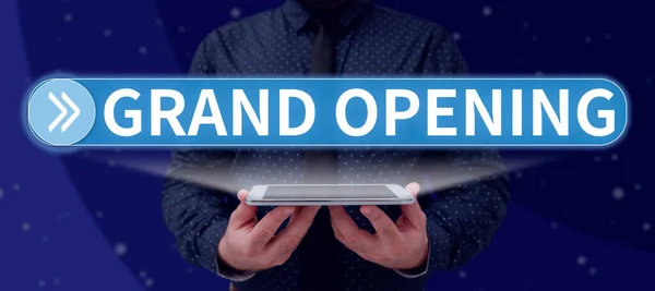 Текстовий Знак Показує Grand Opening Word Ribbon Cutting New Business — стокове фото