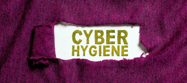 Sinal Escrita Manual Cyber Hygiene Word Para Passos Que Usuários — Fotografia de Stock