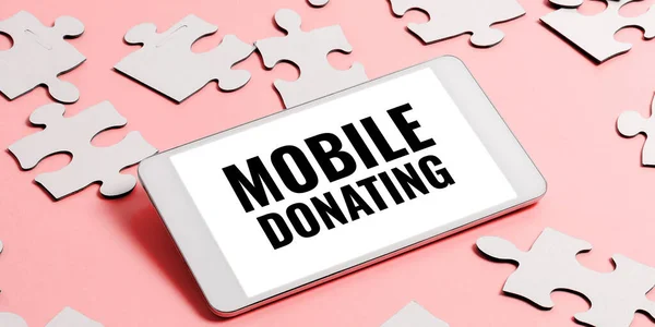 Scrittura Visualizzazione Del Testo Donazione Mobile Business Idea Dare Qualcosa — Foto Stock