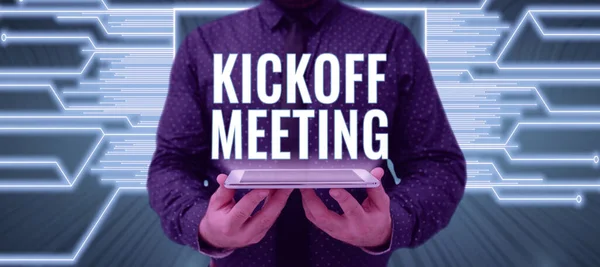 Τίτλος Κειμένου Που Παρουσιάζει Kickoff Meeting Επιχειρηματική Προσέγγιση Ειδική Συζήτηση — Φωτογραφία Αρχείου