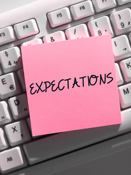 Escrevendo Exibindo Texto Expectativas Palavra Escrito Forte Crença Que Algo — Fotografia de Stock