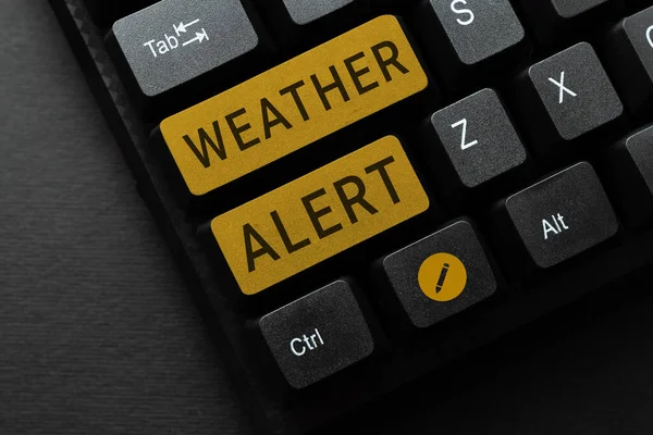 Sinal Texto Mostrando Alerta Meteorológico Ideia Negócio Alerta Urgente Sobre — Fotografia de Stock