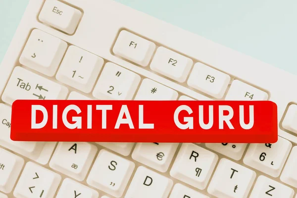 Handskrift Tecken Digital Guru Affärsidé Lärare Och Intellektuell Guide Frågor — Stockfoto