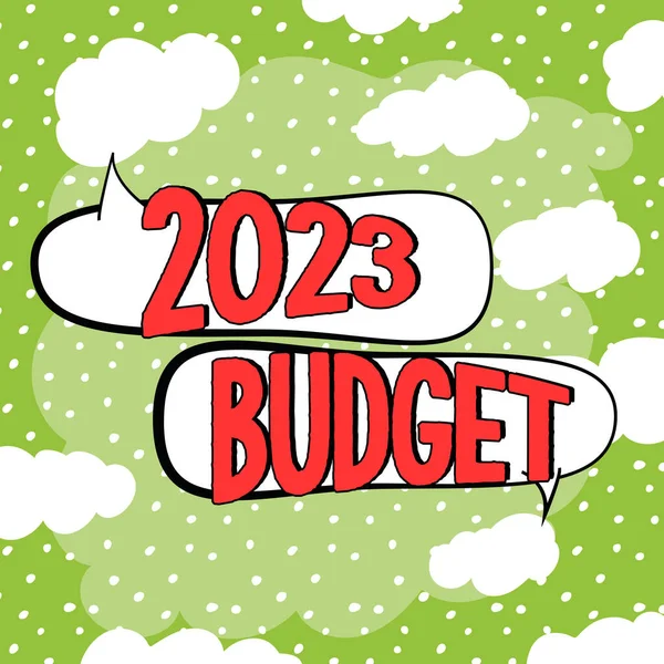 Tekst Billedtekst Præsentere 2023 Budget Word Skrevet Business Finansieringsplan Nytår - Stock-foto