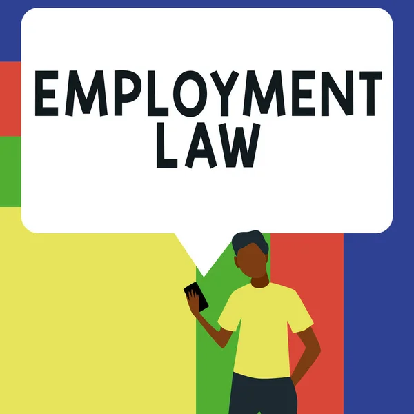 Hand writing sign Employment Law, Word for deals with legal rights and duties of employers and employees