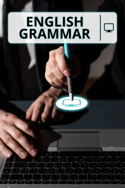 Handschrift Teken Engels Grammatica Business Overzicht Cursussen Bestrijken Alle Niveaus — Stockfoto
