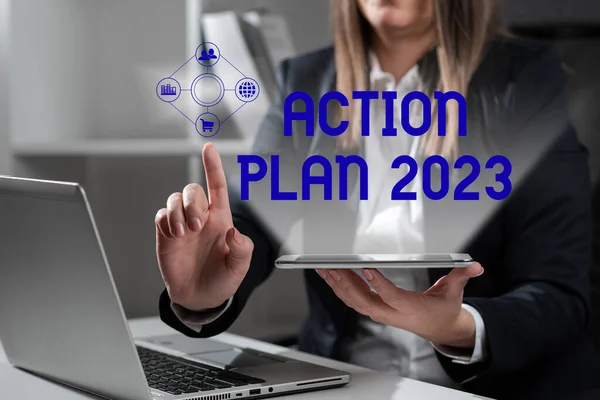 Χειρόγραφο Κείμενο Σχέδιο Δράσης 2023 Internet Concept List Περιέχει Πολλά — Φωτογραφία Αρχείου