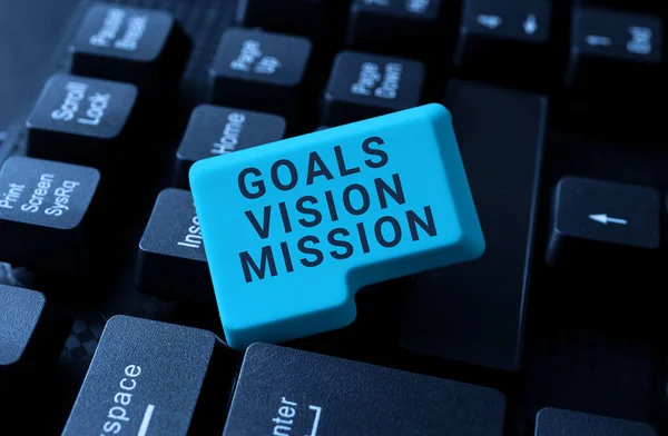 Inspiration Zeigt Zeichen Ziele Vision Mission Unternehmen Zeigen Praktischen Planungsprozess — Stockfoto