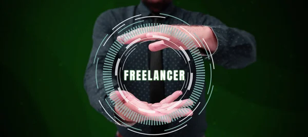 Λεζάντα Κειμένου Που Παρουσιάζει Freelancer Έννοια Σημαίνει Ένα Πρόσωπο Που — Φωτογραφία Αρχείου