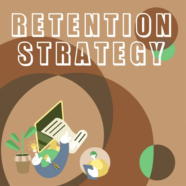 Handschrifttekst Retention Strategy Business Showcase Activiteiten Personeelsverloop Uitputting Verminderen — Stockfoto