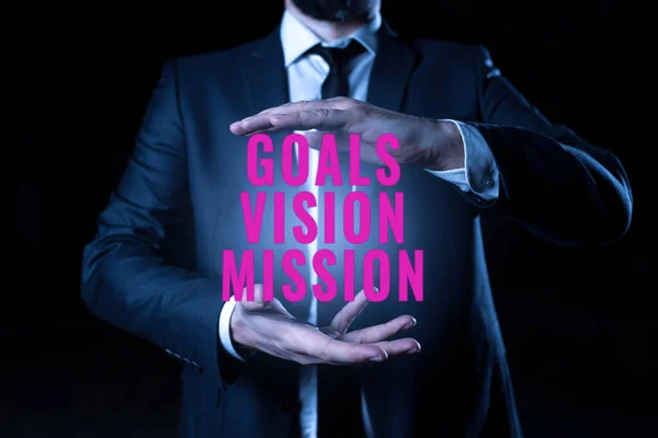 Bildunterschrift Präsentation Von Zielen Vision Mission Word Geschrieben Über Den — Stockfoto