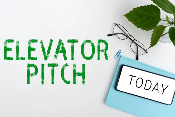 Sign Displaying Elevator Pitch Business Approach Persuasive Sales Pitch Brief — Stock Photo, Image