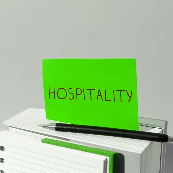 Inspiração Mostrando Sinal Hospitalidade Business Aproximar Recepção Amigável Generosa Entretenimento — Fotografia de Stock