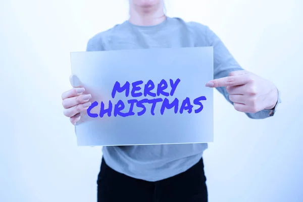 Texto Caligrafia Feliz Natal Visão Geral Dos Negócios Tradição Anual — Fotografia de Stock