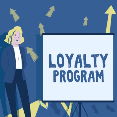 Sadık Programı sunan metin başlığı, müşterileri tekrarlamak için teşvikler sağlayan iş konsepti pazarlama çabası