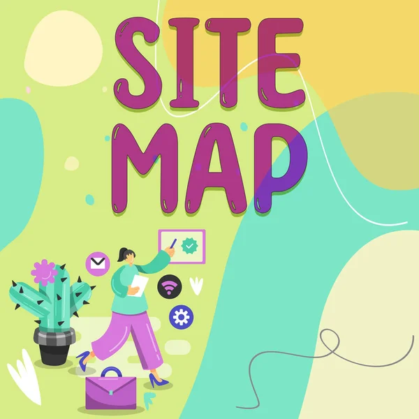 介绍网站地图的文字说明 旨在帮助用户和搜索引擎在网站上导航的概念含义 — 图库照片