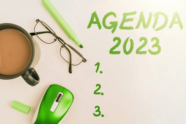 Signo Texto Que Muestra Agenda 2023 Lista Actividades Del Enfoque —  Fotos de Stock