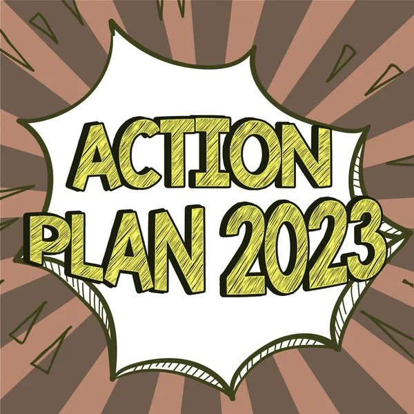 Sinal Texto Mostrando Plano Ação 2023 Ideia Negócio Para Fazer — Fotografia de Stock
