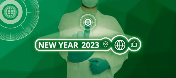 Yeni Yıl 2023 Gösteren Metin Tabelası Tatilin Taze Başlangıcını Kutlayan — Stok fotoğraf